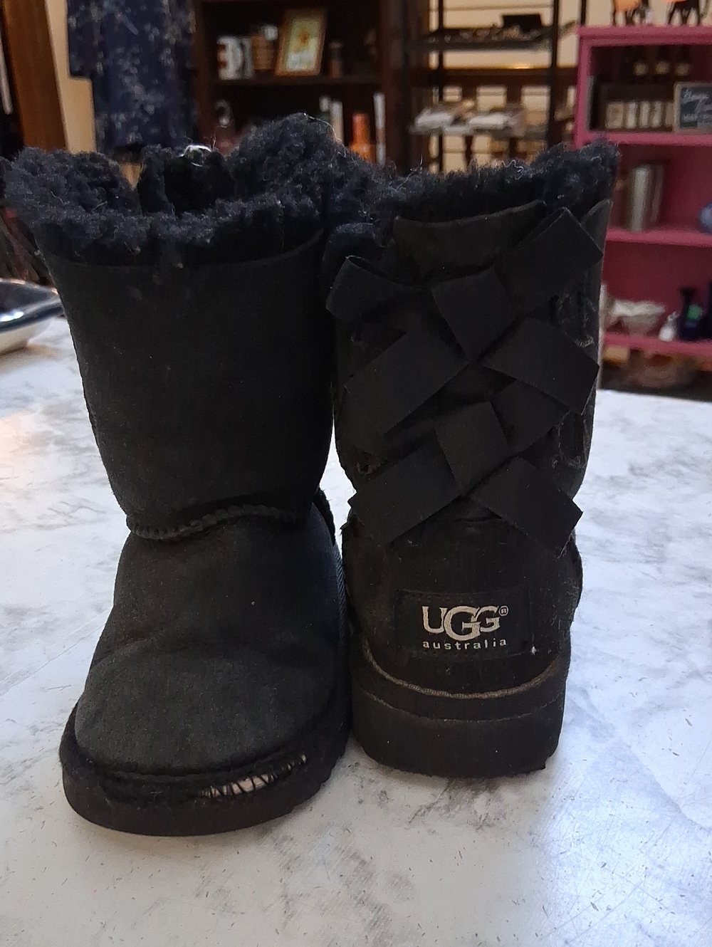 UGG Kids Black Shearling-Lined Bow Back Boots